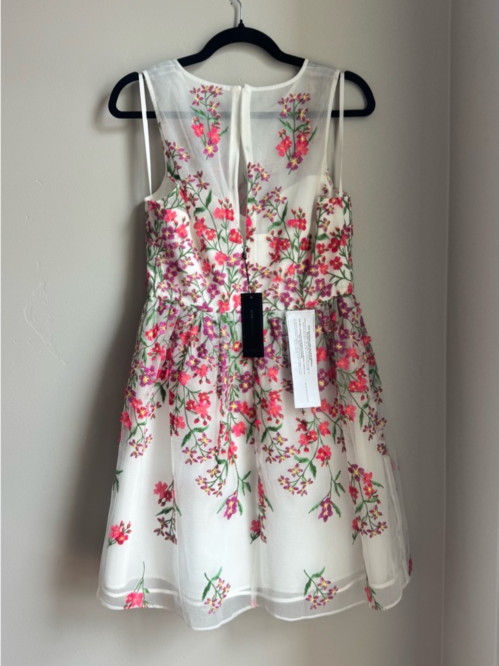 BCBG Max Azria Floral Embroidered Dress Sheer Overlay Garden Party Coquette - Picture 5 of 9
